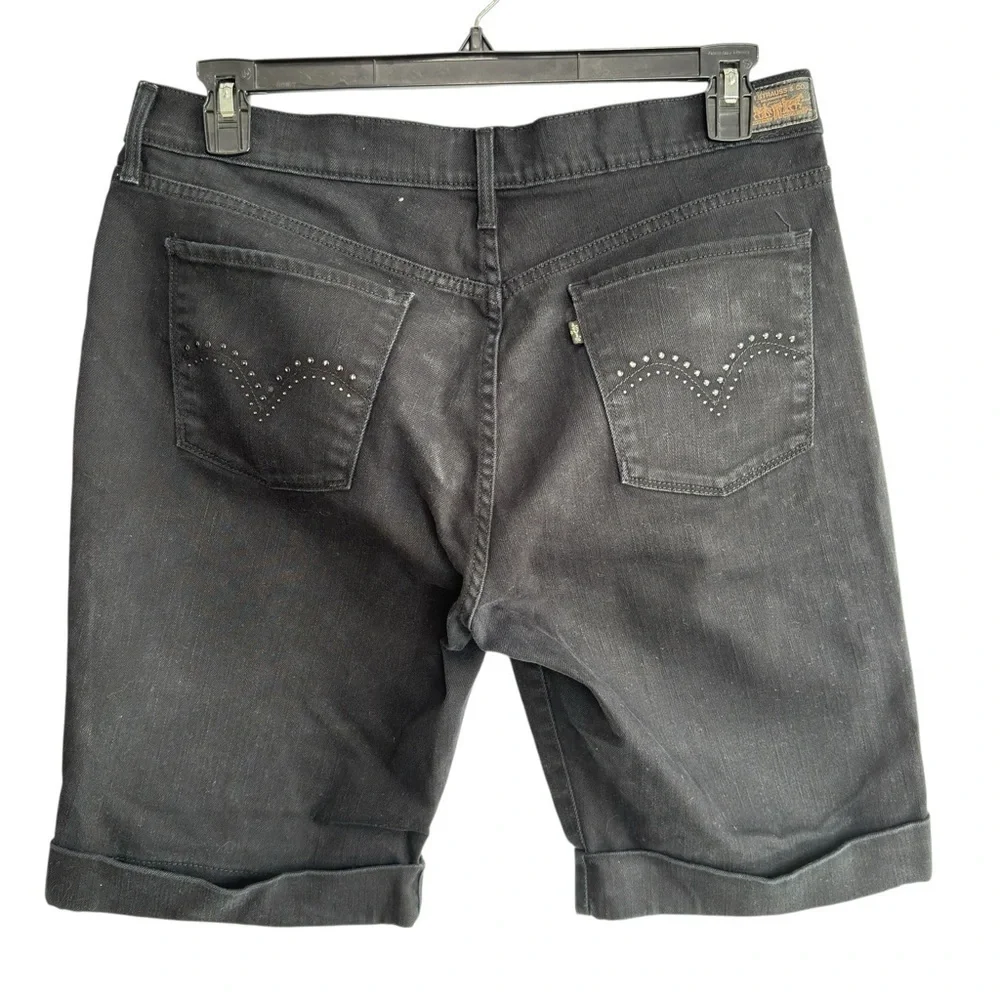 Levi's 515 Bermuda Shorts Womens Size 14 Black Denim Rhinestone Pockets Stretch